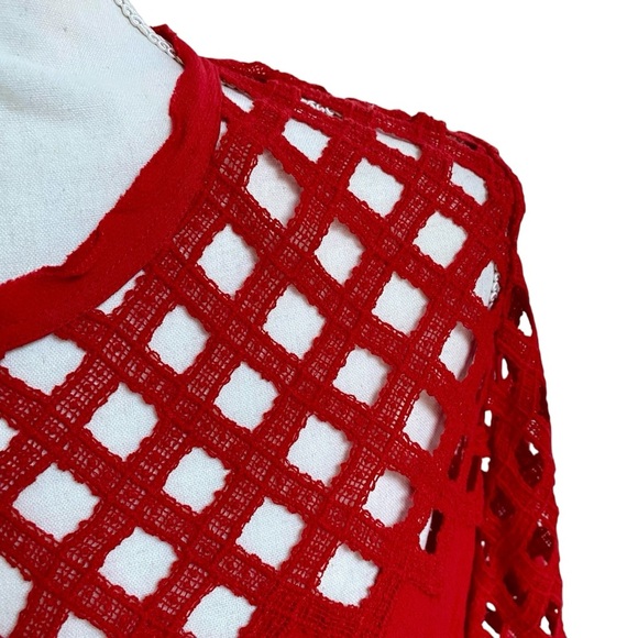 Sandro Paris Lace Blouse FR 2 US 6 Red Cutout Short Sleeve Keyhole NWT $250 - Picture 7 of 13